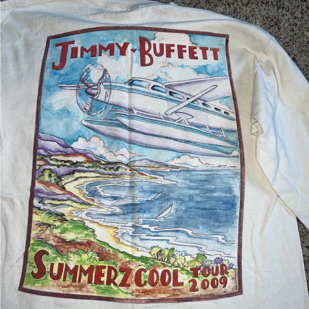 Jimmy Buffett Summerzcool Tour 2009 Long Sleeve Concert Tee Cream Gildan Medium - Picture 7 of 8